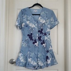 Cute Blue Floral Romper UK Sz 10